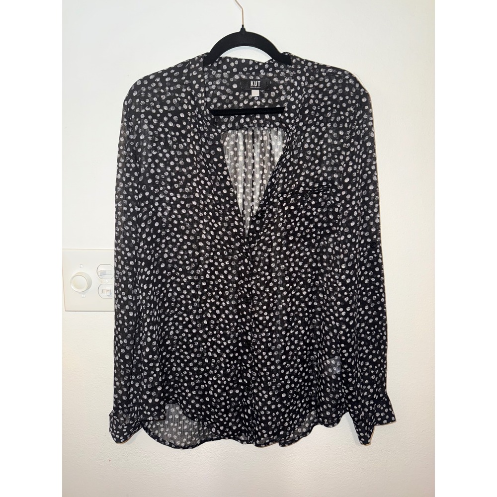 Kut from the Kloth Sheer Floral V Neck Blouse Size L NWOT